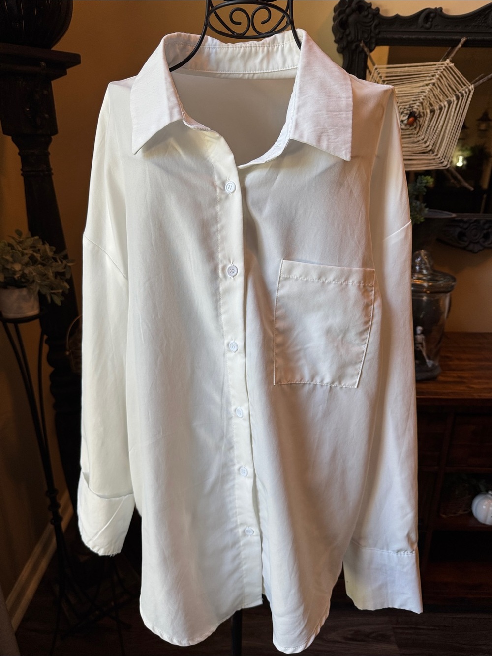 Classic White Oversized Womens Button-Up Shirt- large cuff